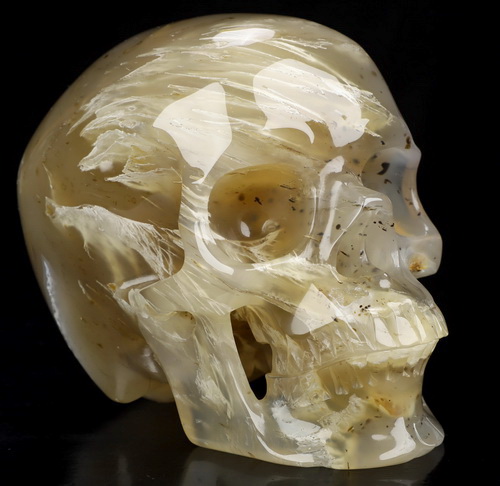 5.4" Yellow Moss Agate Hand Carved Crystal Skull, Super Realistic, Crystal Healing