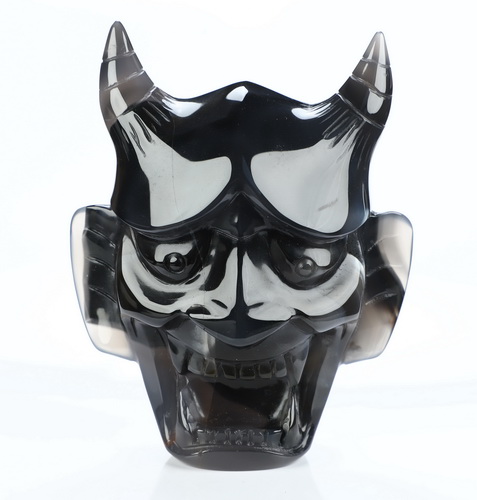 Hannya Mask - 4.3" Premium Brazilian Agate Hand Carved Crystal Fine Art Sculpture, Crystal Healing