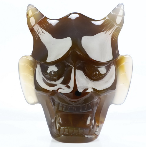 Hannya Mask - 4.3" Premium Brazilian Agate Hand Carved Crystal Fine Art Sculpture