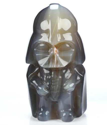 Darth Vader - 4.2" Premium Brazilian Agate Hand Carved Crystal Skull Fine Art Sculpture, Crystal Healing
