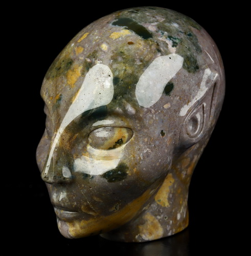 4.0" Indian Agate Hand Carved Fairy Elf Alien Crystal Skull Companion Sculpture, Crystal Healing