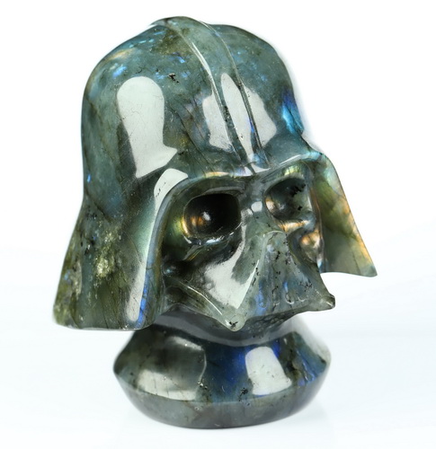 Darth Vader, 3.5" Labradorite Hand Carved Crystal Skull Fine Art Sculpture, Crystal Healing