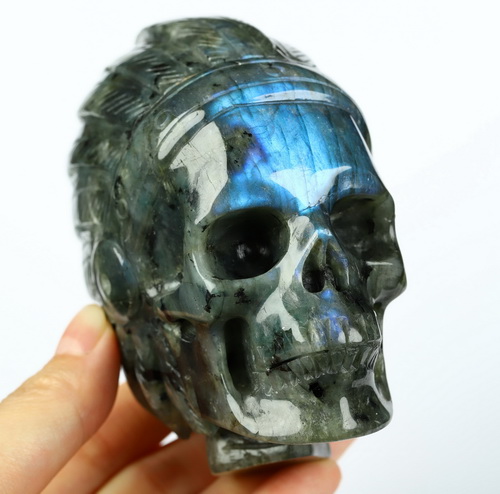 3.8" Labradorite Hand Carved Indian Crystal Skull Sculpture, Crystal Healing