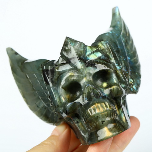 3.3" Labradorite Hand Carved Guardian Crystal Skull Sculpture, Crystal Healing