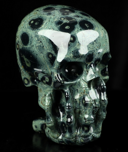 The Thinker---5.6" Kambaba Jasper Hand Carved Crystal Skull & Skeletal Hand Sculpture, Crystal Healing