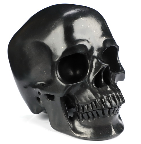 4.9" Shungite Hand Carved Crystal Skull, Super Realistic, Crystal Healing