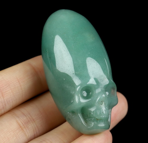 2.0" Green Aventurine Hand Carved Incan Crystal Skull Sculpture, Crystal Healing