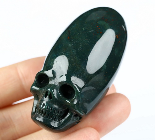 2.0" Bloodstone Hand Carved Incan Crystal Skull Sculpture, Crystal Healing