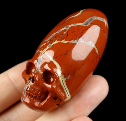 2.0" Red Jasper Hand Carved Incan Crystal Skull Sculpture, Crystal Healing