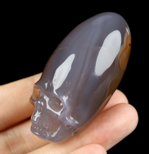 2.0" Agate Hand Carved Incan Crystal Skull Sculpture With Stand, Crystal Healing