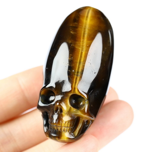 2.0" Gold Tiger's Eye Hand Carved Incan Crystal Skull Sculpture, Crystal Healing
