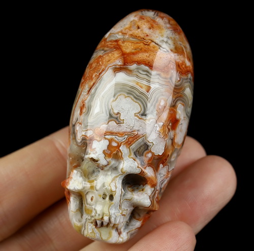 Gemstone 2.0" Red Crazy Lace Agate Hand Carved Incan Crystal Skull Sculpture, Crystal Healing