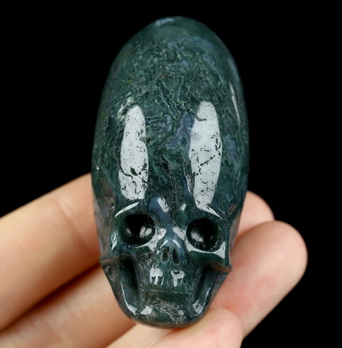 2.0" Green Moss Agate Hand Carved Incan Crystal Skull Sculpture, Crystal Healing