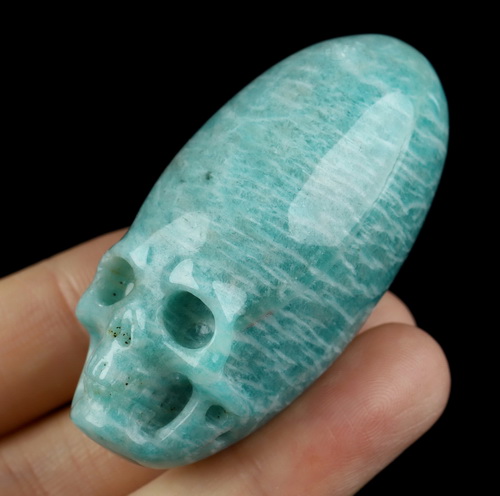 2.0" Madagascar Amazonite Hand Carved Incan Crystal Skull Sculpture, Crystal Healing