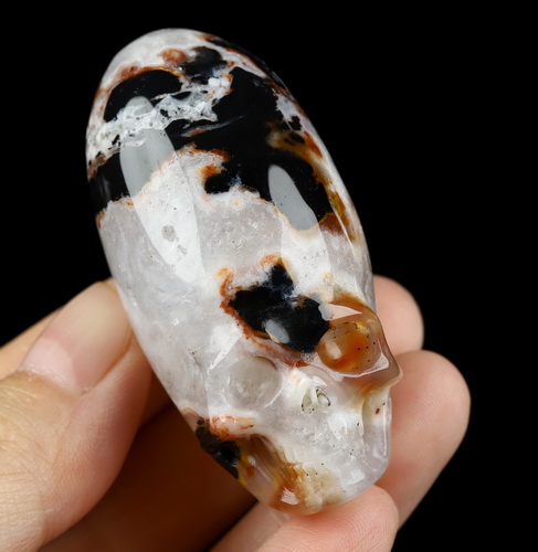 2.0" Black Zebra Agate Hand Carved Incan Crystal Skull Sculpture, Crystal Healing