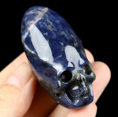 2.0" Sodalite Hand Carved Incan Crystal Skull Sculpture, Crystal Healing