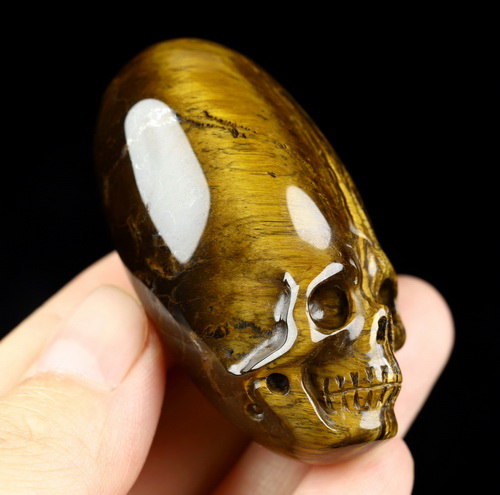 2.0" Gold Tiger's Eye Hand Carved Incan Crystal Skull Sculpture, Crystal Healing