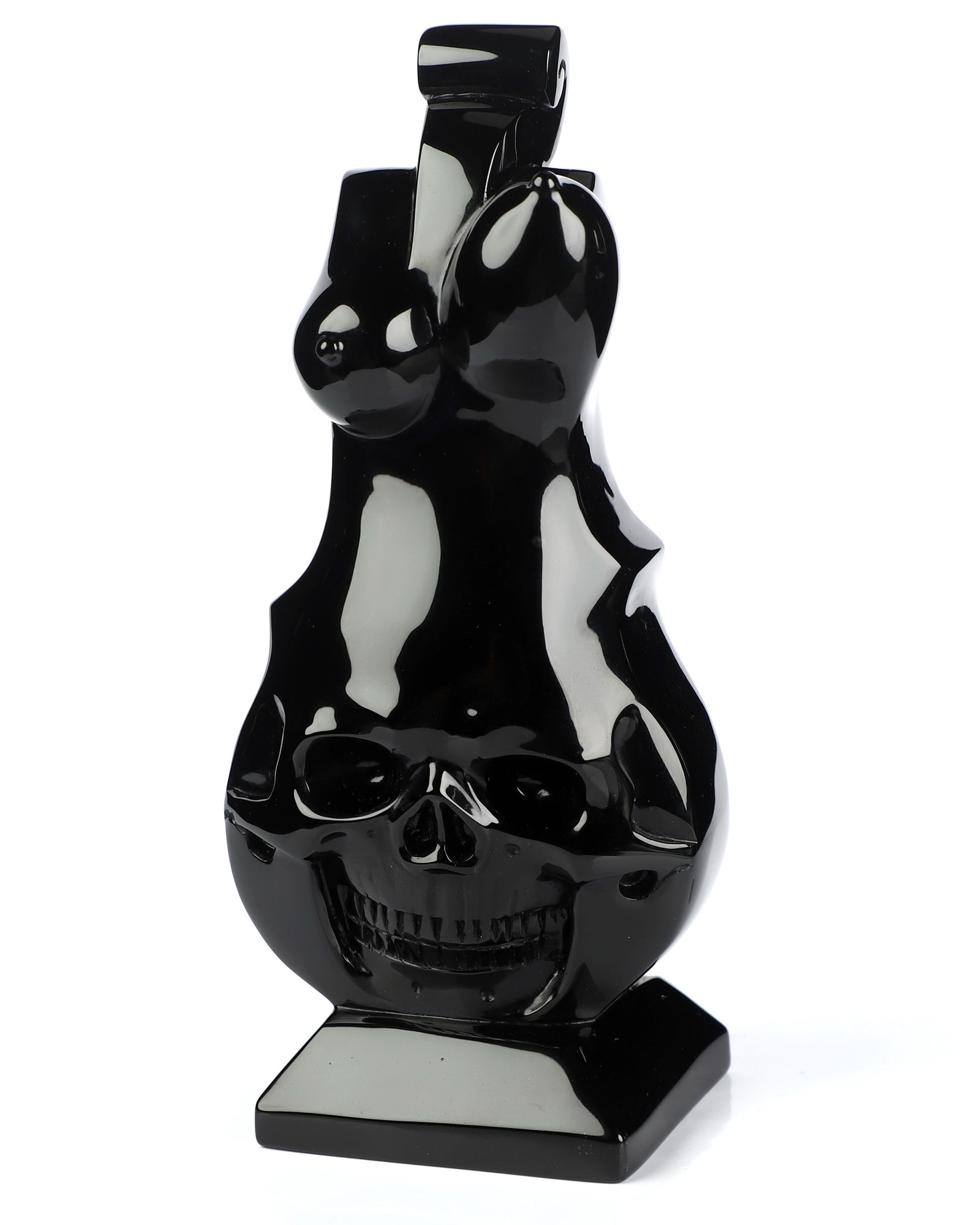 5.7" Black Obsidian Hand Carved Guitar Crystal Skull Fine Art Sculpture, Crystal Healing