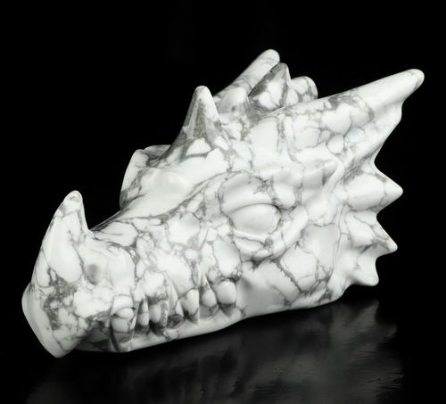 5.8" Howlite Hand Carved Crystal Dragon Head Skull Sculpture, Crystal Healing