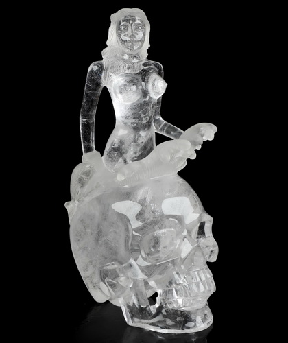 July 31, 2026 ACSAD (A Crystal Skull a Day) - Rising Venus - 5.9" Carved Quartz Rock Crystal Venus And Crystal Skull Fine Art Sculpture, Crystal Healing