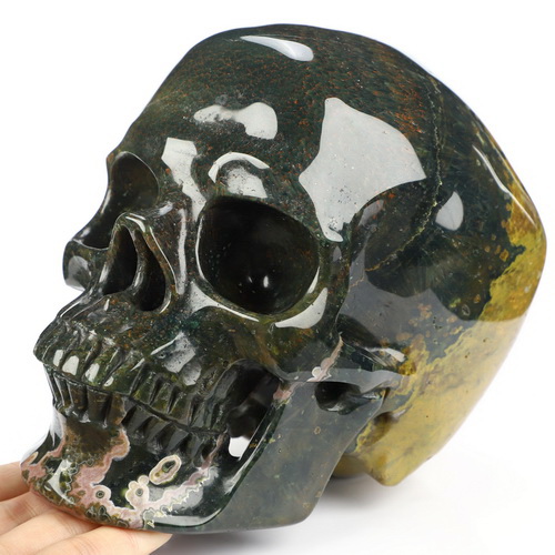 Lifesized 6.8" Ocean Jasper Hand Carved Crystal Skull, Super Realistic, Crystal Healing