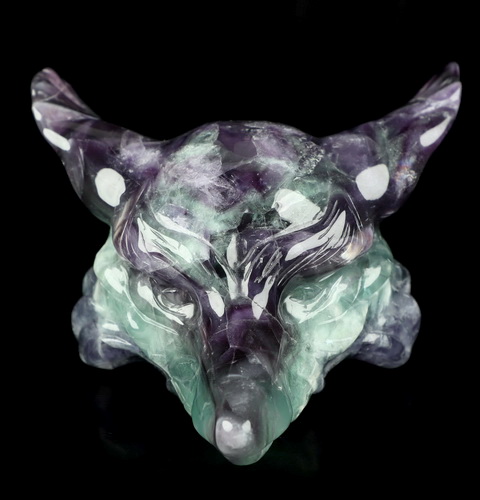 5.1" Fluorite Hand Carved Crystal Fox Fine Art Sculpture, Crystal Healing