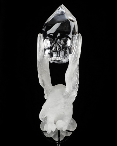 Aug 14, 2026 ACSAD (A Crystal Skull a Day) - Freedom Beyond Flesh - 6.7" Quartz Rock Crystal Hand Carved Crystal Skull & Eagle Fine Art Sculpture, Crystal Healing