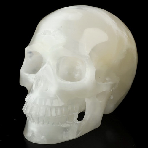 5.0" Selenite Hand Carved Crystal Skull, Realistic, Crystal Healing