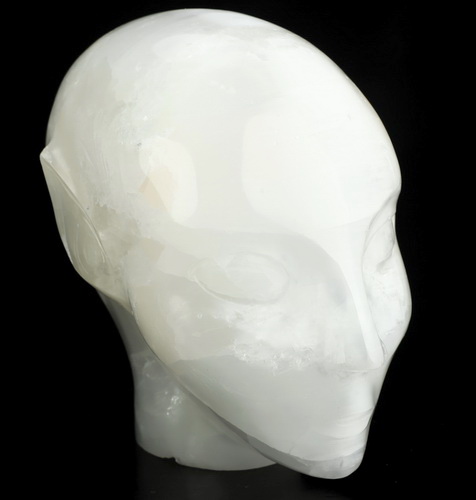 4.0" Selenite Hand Carved Fairy Elf Alien Crystal Skull Companion Sculpture, Crystal Healing