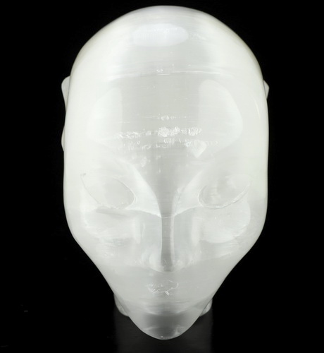 4.0" Selenite Hand Carved Fairy Elf Alien Crystal Skull Companion Sculpture, Crystal Healing