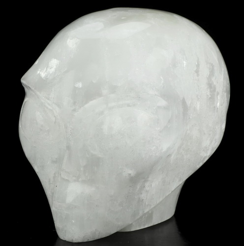 3.9" Selenite Star Being Female Alien Crystal Skull Companion, Hand Carved Gemstone Fine Art Sculpture, Reiki Healing Stone Statue