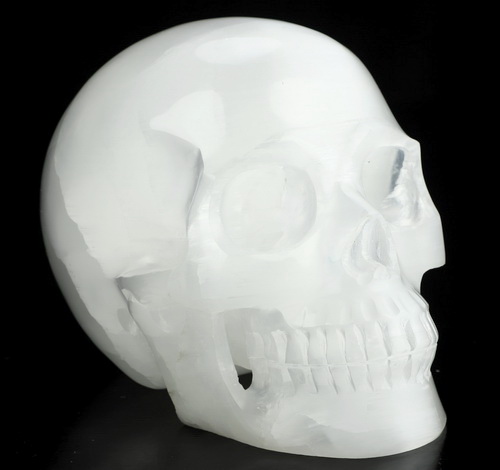 5.0" Selenite Hand Carved Crystal Skull, Realistic, Crystal Healing