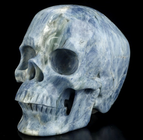 5.9" Kyanite Hand Carved Crystal Skull, Super Realistic, Crystal Healing
