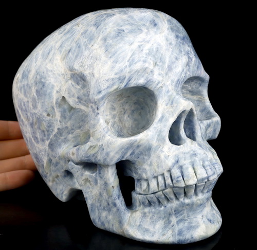Lifesized 6.4" Kyanite Hand Carved Crystal Skull, Super Realistic, Crystal Healing