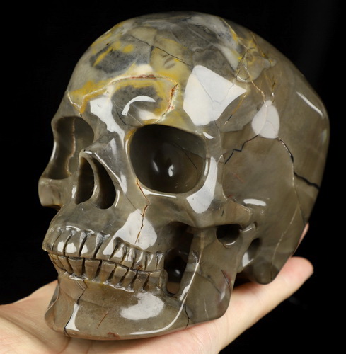 5.0" Volcano Agate Hand Carved Crystal Skull, Super Realistic, Crystal Healing