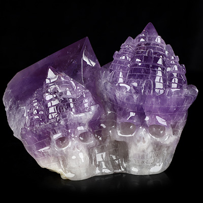 Aug 5, 2026 ACSAD (A Crystal Skull a Day) - The Twin Citadel - Gemstone 6.3" Amethyst Hand Carved Dual Crystal Skull Fine Art Sculpture, Crystal Healing