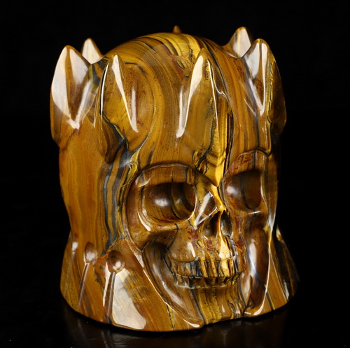 4.4" Tiger Iron Eye Hand Carved The King Crystal Skull Sculpture, Crystal Healing