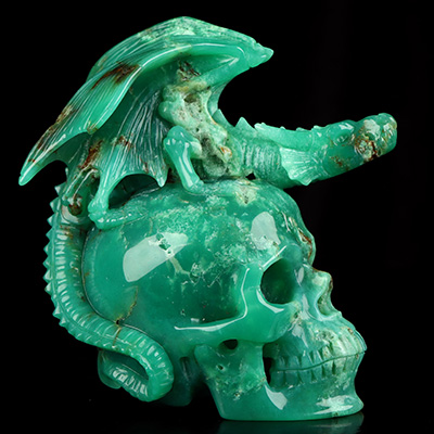 July 19, 2026 ACSAD (A Crystal Skull a Day) - Guarding What Remains - 5.0" Chrysoprase Hand Carved Crystal Skull Fine Art Sculpture, Crystal Healing