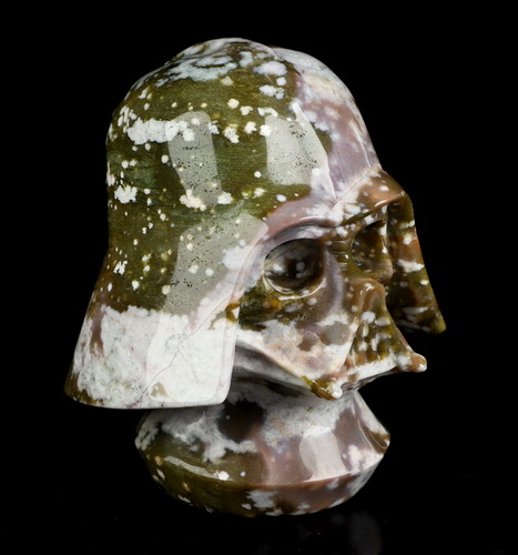 Darth Vader, 3.5" Indian Agate Hand Carved Crystal Skull Fine Art Sculpture, Crystal Healing