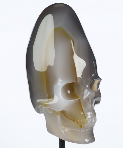 4.4" Premium Brazilian Agate Hand Carved Incan Crystal Skull Sculpture With Stand, Crystal Healing