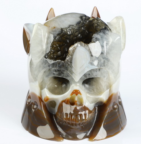 4.5" Premium Brazilian Agate Hand Carved The King Crystal Skull Sculpture, Crystal Healing