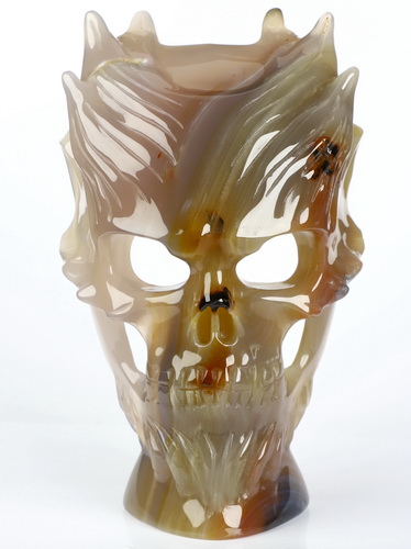 6.4" Premium Brazilian Agate Hand Carved Countenance Crystal Skull Mask Sculpture, Crystal Healing