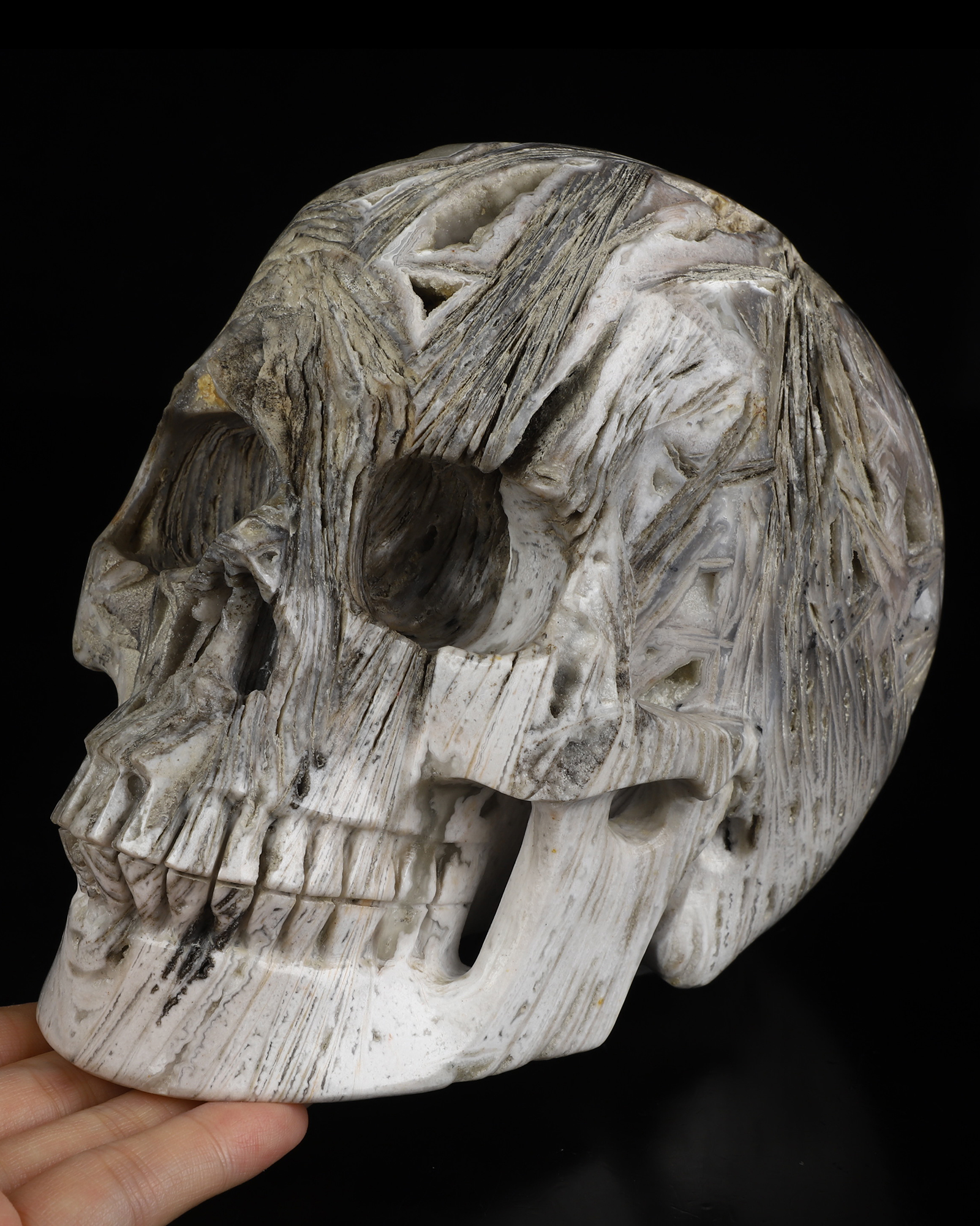 Lifesized 6.8" Agate Hand Carved Crystal Skull, Realistic, Crystal Healing