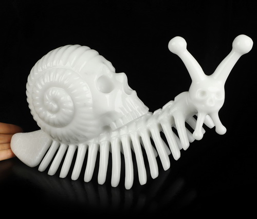 11.8" White Jade Hand Carved Snail Crystal Skull Sculpture, Crystal Healing