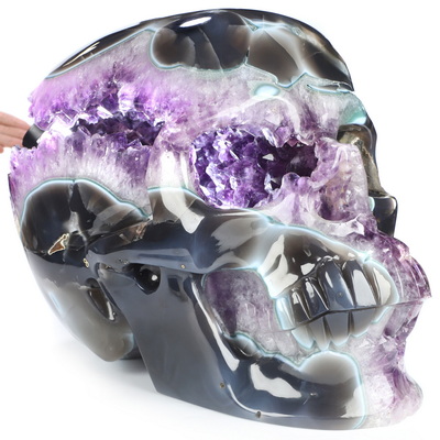Oct 23, 2026 ACSAD (A Crystal Skull a Day) - The Universe Having an Idea - 73.3 LB Titan 15.7" Agate Amethyst Geode Hand Carved Crystal Skull, Super Realistic, Crystal Healing