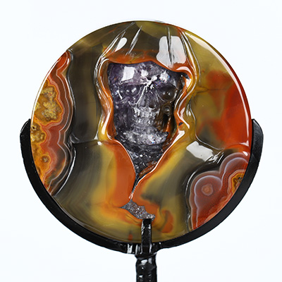 Oct 20, 2026 ACSAD (A Crystal Skull a Day) - Anatomy of Sunset - 2.2" Hand Carved Empire Red Agate with Amethyst Core Crystal Skull Fine Art Sculpture, Crystal Healing