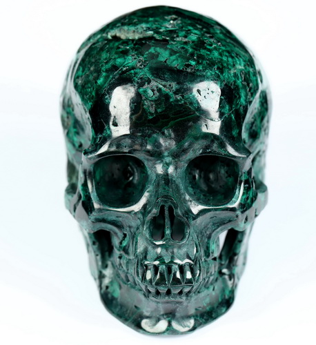 Gemstone 4.1" Malachite Hand Carved Crystal Skull, Super Realistic, Crystal Healing