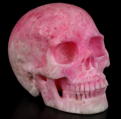 5.1" Pink Aragonite Hand Carved Crystal Skull, Realistic, Crystal Healing