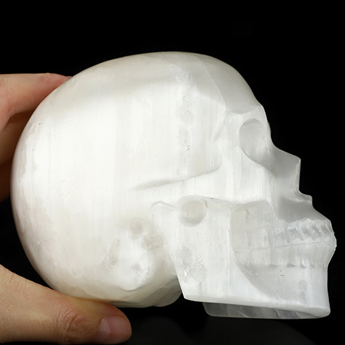 5.0" Selenite Hand Carved Crystal Skull, Realistic, Crystal Healing