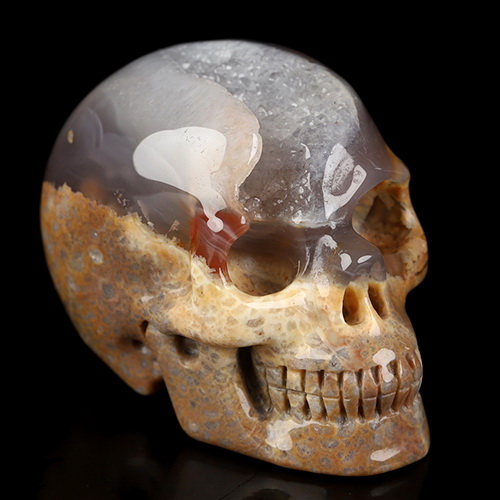 2.0" Dinosaur Egg Agate Hand Carved Crystal Skull, Realistic, Crystal Healing